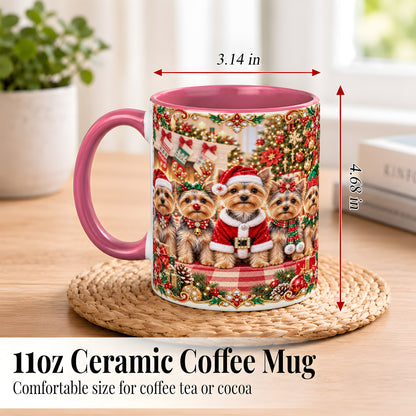 #pl[11oz|Pink] Yorkie Christmas Coffee Mug, Holiday Dog Family Mug, Ceramic Cup