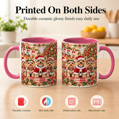 #pl[11oz|Pink] Yorkie Christmas Coffee Mug, Holiday Dog Family Mug, Ceramic Cup