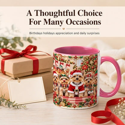 #pl[11oz|Pink] Yorkie Christmas Coffee Mug, Holiday Dog Family Mug, Ceramic Cup