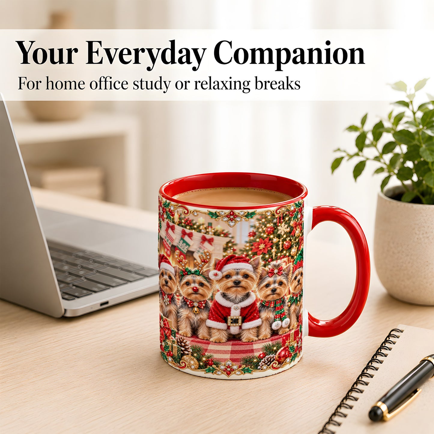 #pl[11oz|Red] Yorkie Christmas Coffee Mug, Holiday Dog Family Mug, Ceramic Cup