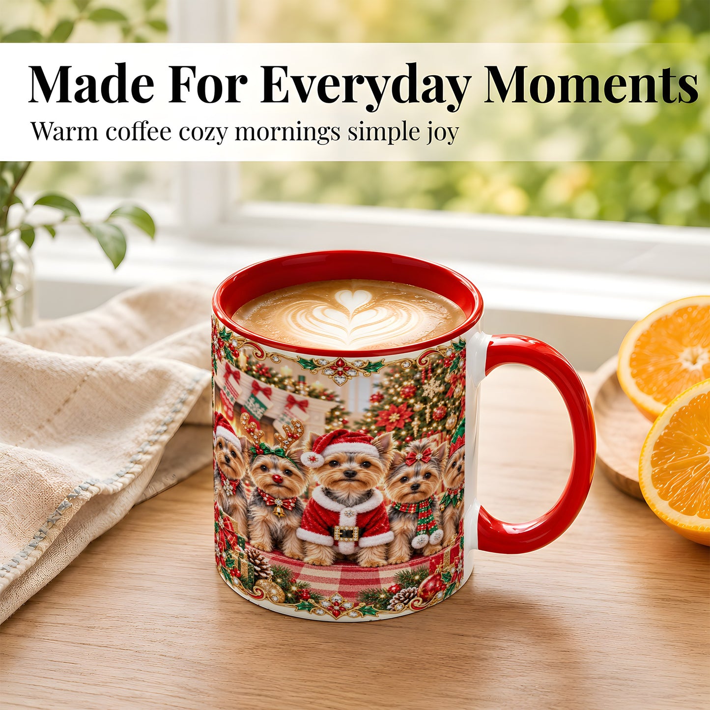 #pl[11oz|Red] Yorkie Christmas Coffee Mug, Holiday Dog Family Mug, Ceramic Cup
