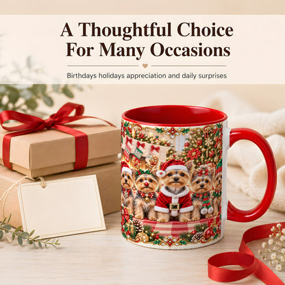 #pl[11oz|Red] Yorkie Christmas Coffee Mug, Holiday Dog Family Mug, Ceramic Cup