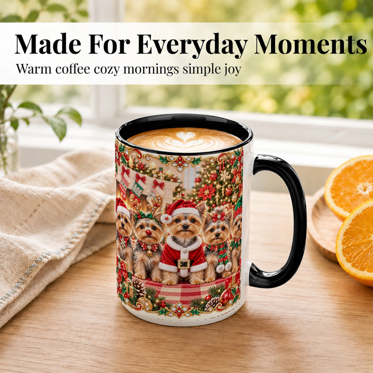 #pl[15oz|Black] Yorkie Christmas Coffee Mug, Holiday Dog Family Mug, Ceramic Cup