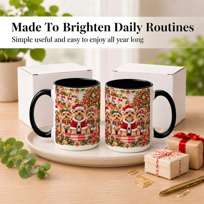 #pl[15oz|Black] Yorkie Christmas Coffee Mug, Holiday Dog Family Mug, Ceramic Cup