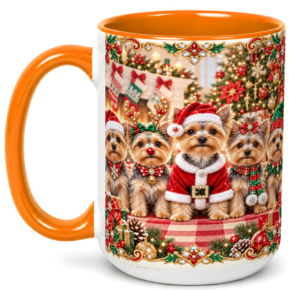 #pl[15oz|Orange] Yorkie Christmas Coffee Mug, Holiday Dog Family Mug, Ceramic Cup