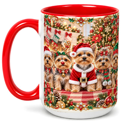 #pl[15oz|Red] Yorkie Christmas Coffee Mug, Holiday Dog Family Mug, Ceramic Cup