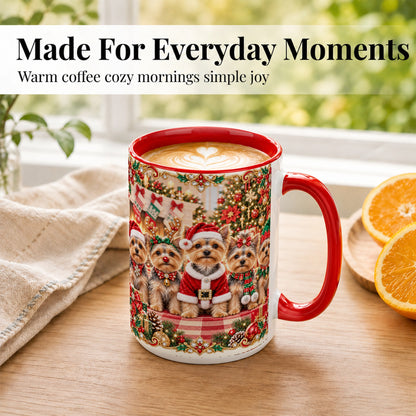 #pl[15oz|Red] Yorkie Christmas Coffee Mug, Holiday Dog Family Mug, Ceramic Cup