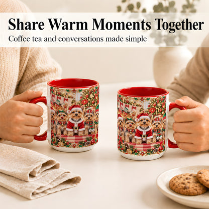 #pl[15oz|Red] Yorkie Christmas Coffee Mug, Holiday Dog Family Mug, Ceramic Cup