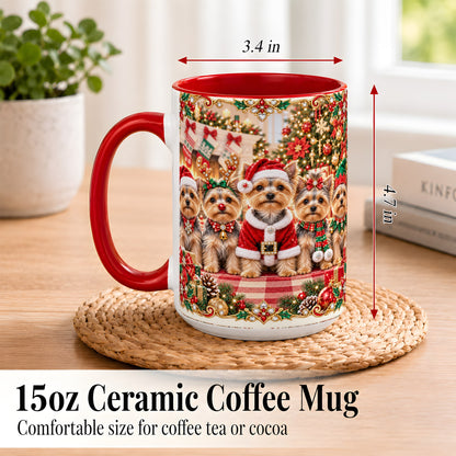 #pl[15oz|Red] Yorkie Christmas Coffee Mug, Holiday Dog Family Mug, Ceramic Cup