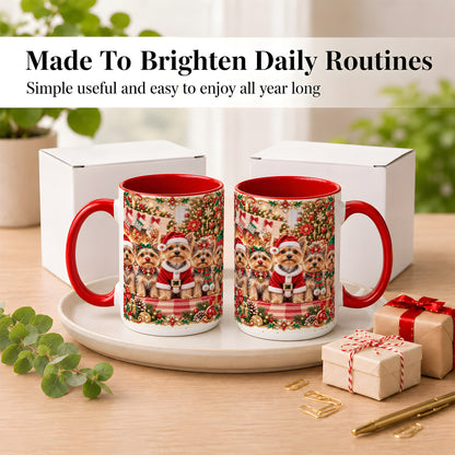 #pl[15oz|Red] Yorkie Christmas Coffee Mug, Holiday Dog Family Mug, Ceramic Cup
