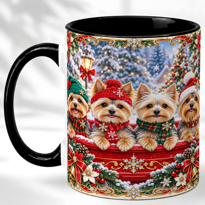 #pl[11oz|Black] Yorkie Christmas Coffee Mug, Snowy Holiday Dog Mug, Ceramic Cup