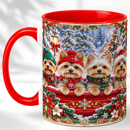 Yorkie Christmas Coffee Mug, Snowy Holiday Dog Mug, Ceramic Cup
