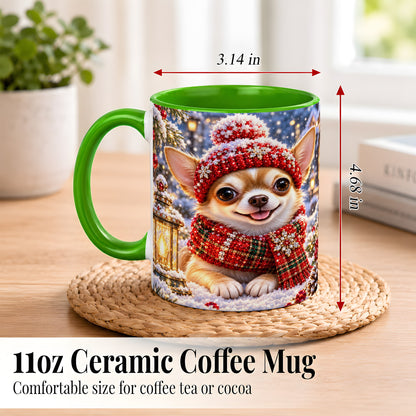 #pl[11oz|Green] Christmas Chihuahua Coffee Mug, Winter Dog Mug, Ceramic Cup