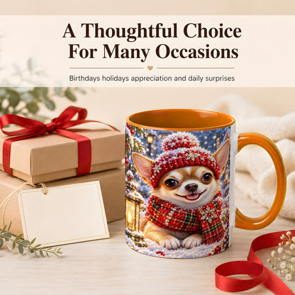 #pl[11oz|Orange] Christmas Chihuahua Coffee Mug, Winter Dog Mug, Ceramic Cup