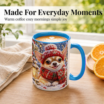 #pl[15oz|Blue] Christmas Chihuahua Coffee Mug, Winter Dog Mug, Ceramic Cup