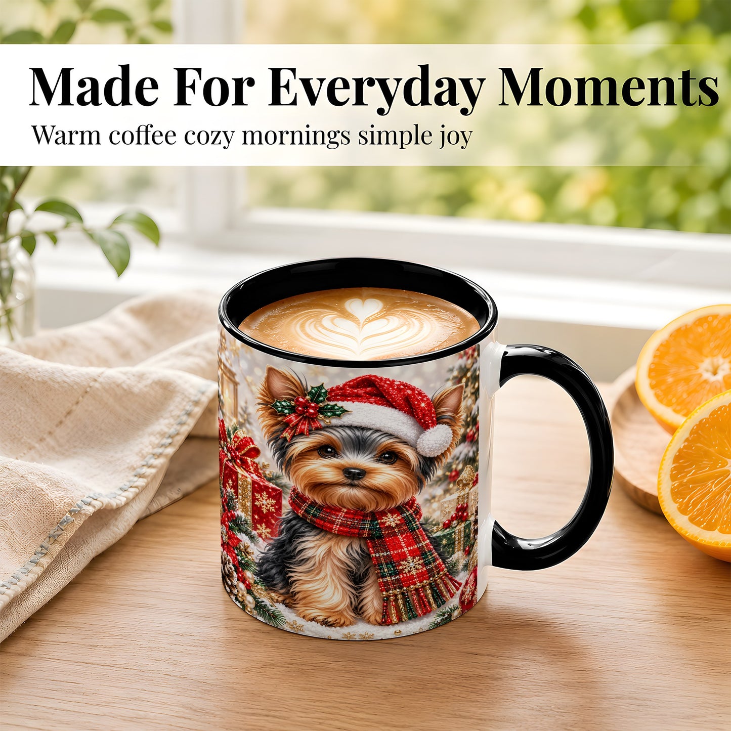 #pl[11oz|Black] Christmas Yorkie Coffee Mug, Santa Dog Mug, Ceramic Cup