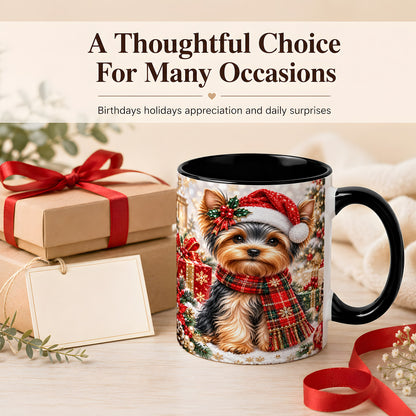 #pl[11oz|Black] Christmas Yorkie Coffee Mug, Santa Dog Mug, Ceramic Cup