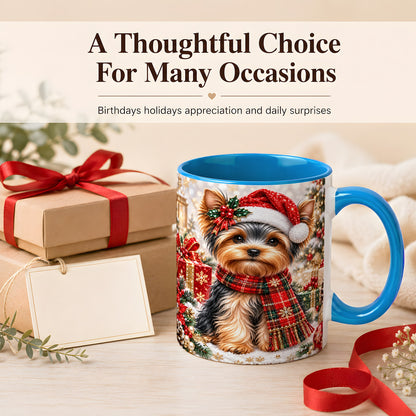 #pl[11oz|Blue] Christmas Yorkie Coffee Mug, Santa Dog Mug, Ceramic Cup