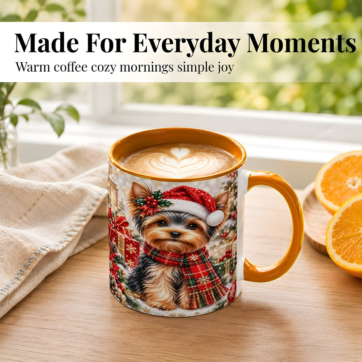 #pl[11oz|Orange] Christmas Yorkie Coffee Mug, Santa Dog Mug, Ceramic Cup
