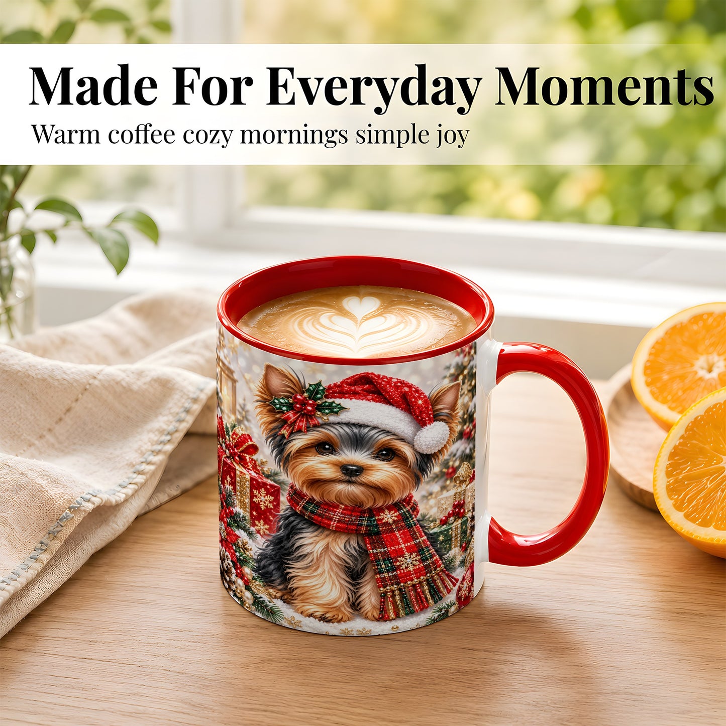 #pl[11oz|Red] Christmas Yorkie Coffee Mug, Santa Dog Mug, Ceramic Cup