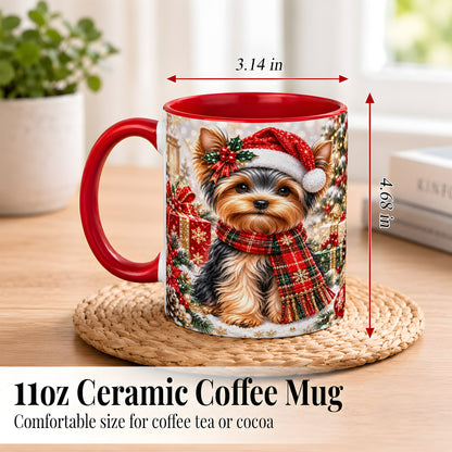 #pl[11oz|Red] Christmas Yorkie Coffee Mug, Santa Dog Mug, Ceramic Cup