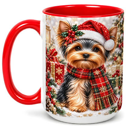 #pl[15oz|Red] Christmas Yorkie Coffee Mug, Santa Dog Mug, Ceramic Cup