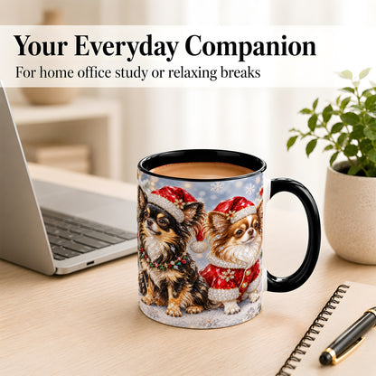 #pl[11oz|Black] Christmas Chihuahua Coffee Mug, Jeweled Dog Mug, Ceramic Cup