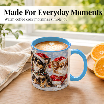 #pl[11oz|Blue] Christmas Chihuahua Coffee Mug, Jeweled Dog Mug, Ceramic Cup