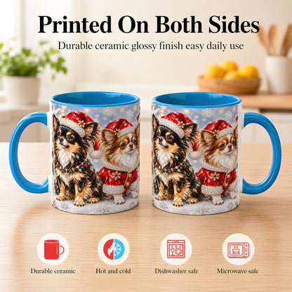 #pl[11oz|Blue] Christmas Chihuahua Coffee Mug, Jeweled Dog Mug, Ceramic Cup
