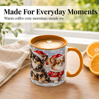 #pl[11oz|Orange] Christmas Chihuahua Coffee Mug, Jeweled Dog Mug, Ceramic Cup