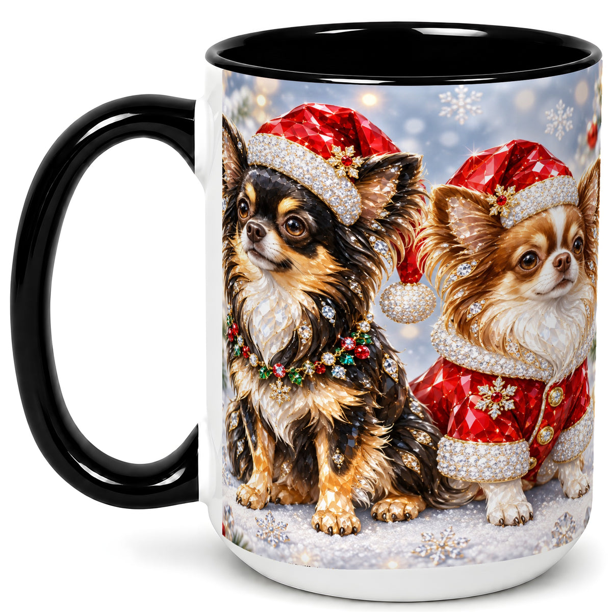 #pl[15oz|Black] Christmas Chihuahua Coffee Mug, Jeweled Dog Mug, Ceramic Cup