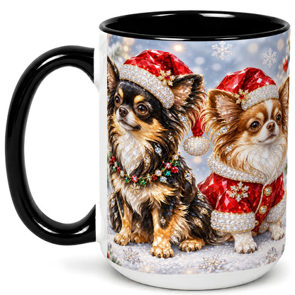 #pl[15oz|Black] Christmas Chihuahua Coffee Mug, Jeweled Dog Mug, Ceramic Cup
