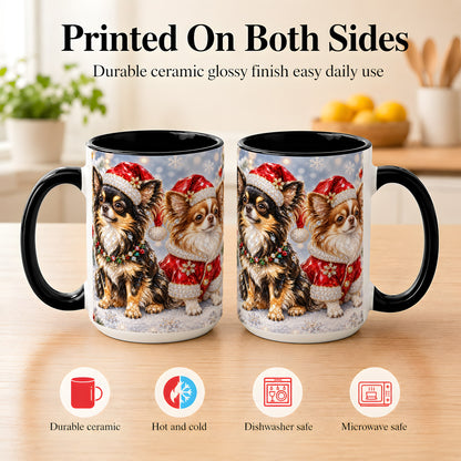 #pl[15oz|Black] Christmas Chihuahua Coffee Mug, Jeweled Dog Mug, Ceramic Cup