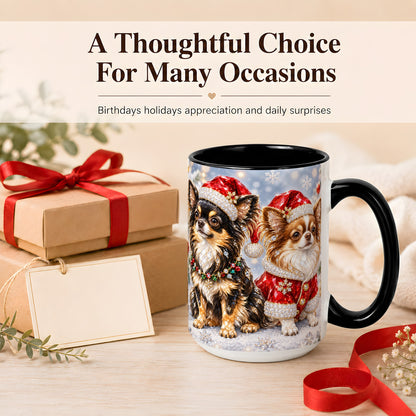 #pl[15oz|Black] Christmas Chihuahua Coffee Mug, Jeweled Dog Mug, Ceramic Cup