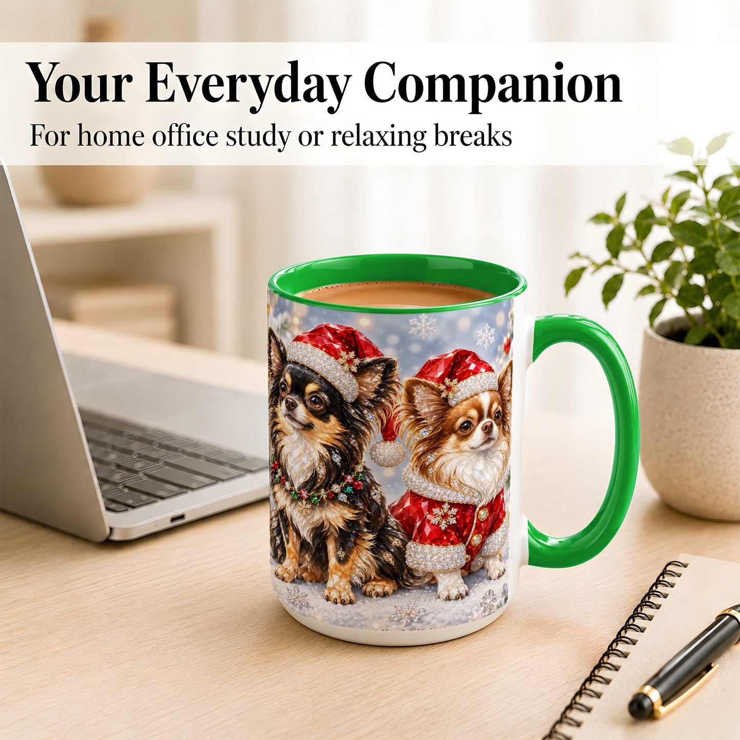 #pl[15oz|Green] Christmas Chihuahua Coffee Mug, Jeweled Dog Mug, Ceramic Cup