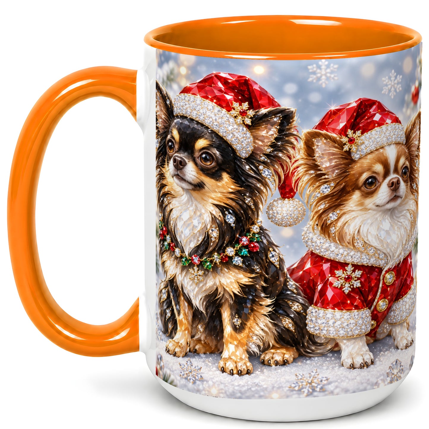 #pl[15oz|Orange] Christmas Chihuahua Coffee Mug, Jeweled Dog Mug, Ceramic Cup
