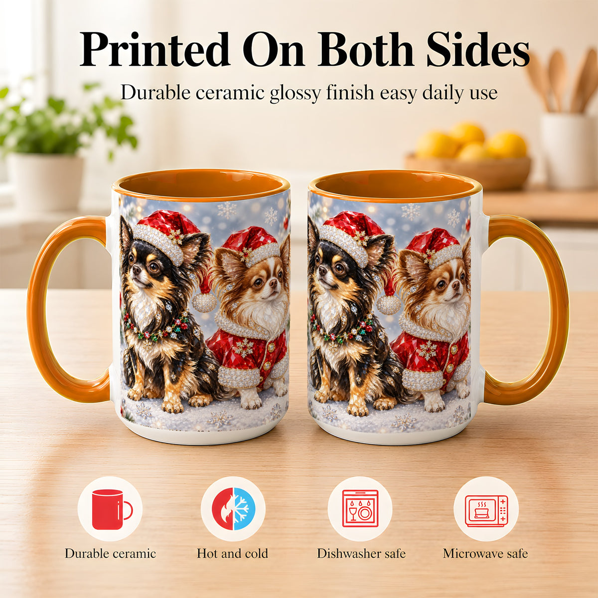 #pl[15oz|Orange] Christmas Chihuahua Coffee Mug, Jeweled Dog Mug, Ceramic Cup