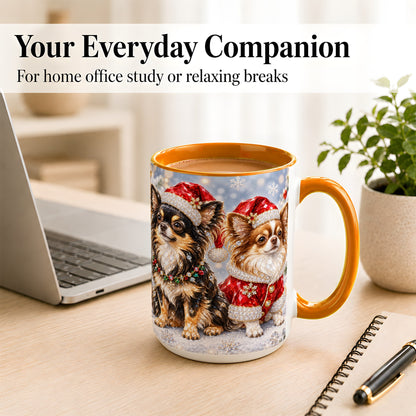 #pl[15oz|Orange] Christmas Chihuahua Coffee Mug, Jeweled Dog Mug, Ceramic Cup