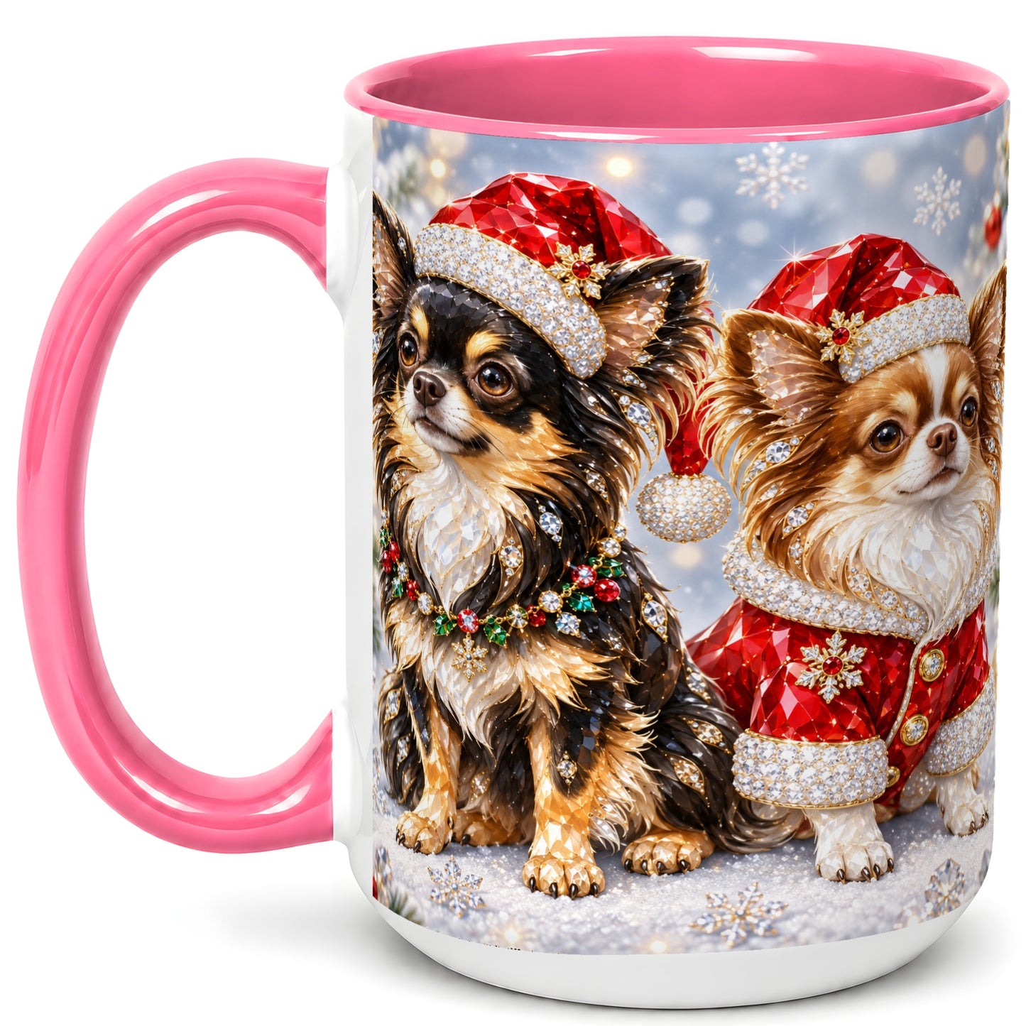 #pl[15oz|Pink] Christmas Chihuahua Coffee Mug, Jeweled Dog Mug, Ceramic Cup