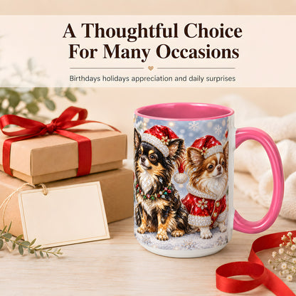 #pl[15oz|Pink] Christmas Chihuahua Coffee Mug, Jeweled Dog Mug, Ceramic Cup