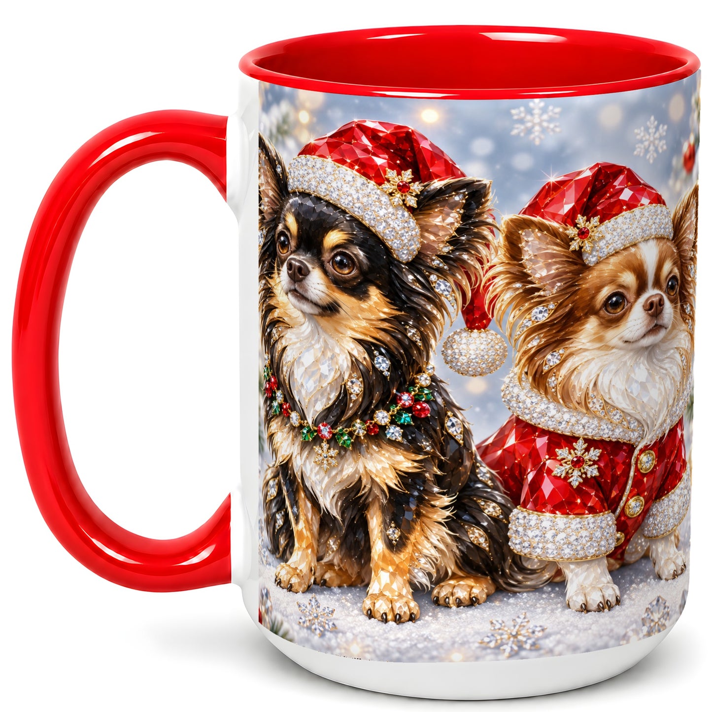 #pl[15oz|Red] Christmas Chihuahua Coffee Mug, Jeweled Dog Mug, Ceramic Cup