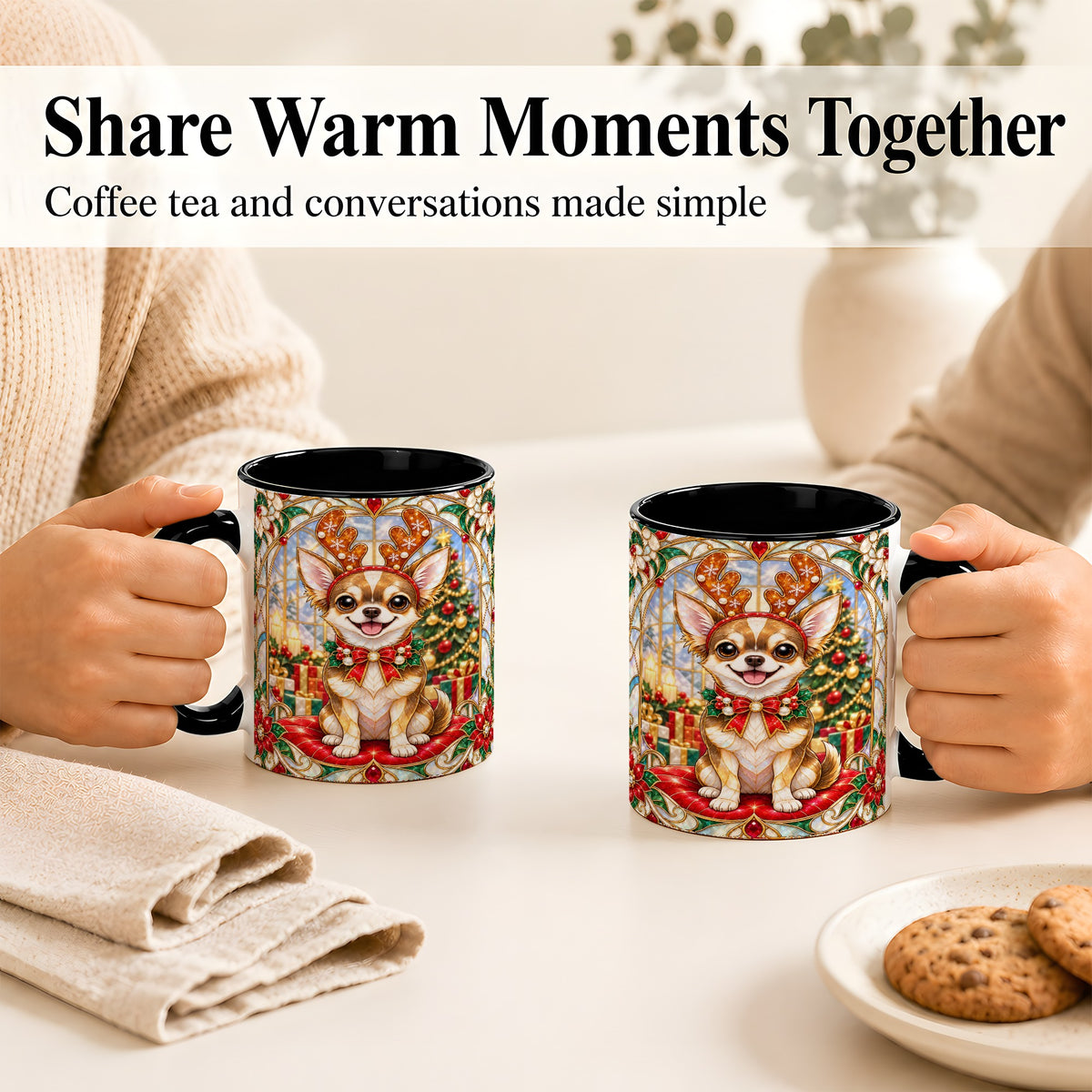 #pl[11oz|Black] Christmas Chihuahua Coffee Mug, Reindeer Dog Mug, Ceramic Cup