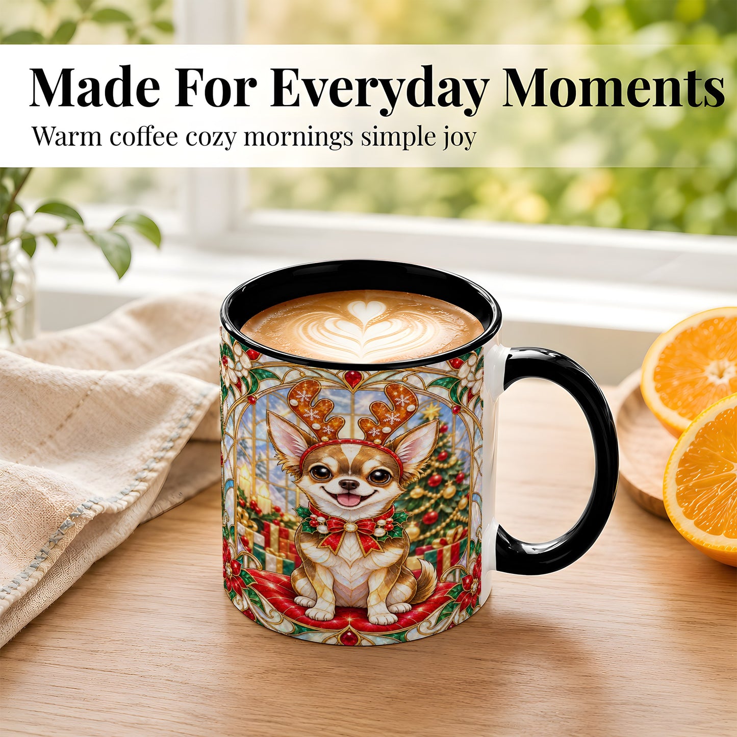 #pl[11oz|Black] Christmas Chihuahua Coffee Mug, Reindeer Dog Mug, Ceramic Cup