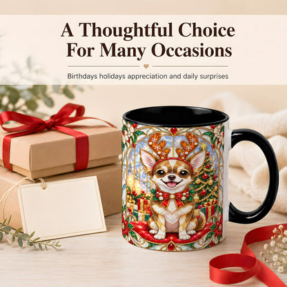 #pl[11oz|Black] Christmas Chihuahua Coffee Mug, Reindeer Dog Mug, Ceramic Cup