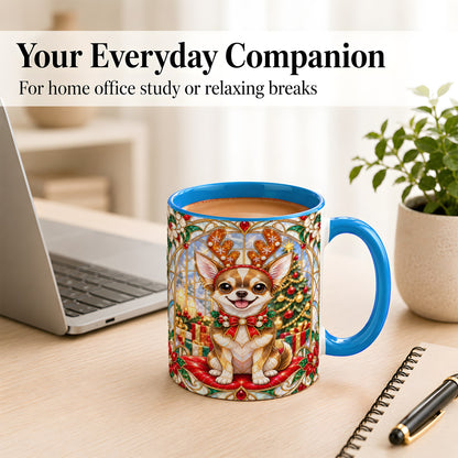 #pl[11oz|Blue] Christmas Chihuahua Coffee Mug, Reindeer Dog Mug, Ceramic Cup