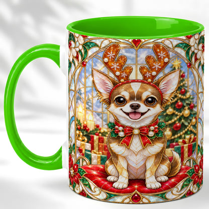 #pl[11oz|Green] Christmas Chihuahua Coffee Mug, Reindeer Dog Mug, Ceramic Cup