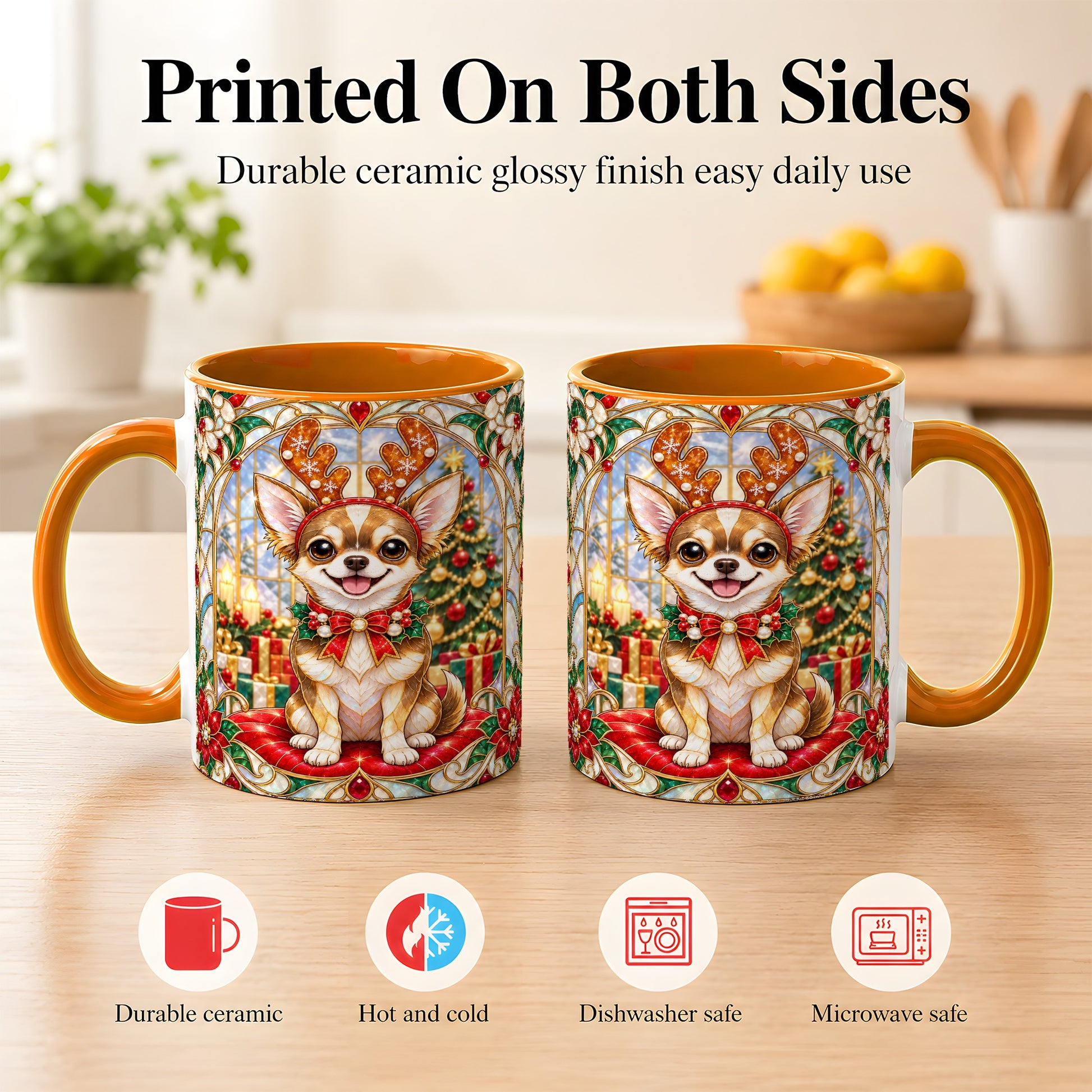 #pl[11oz|Orange] Christmas Chihuahua Coffee Mug, Reindeer Dog Mug, Ceramic Cup