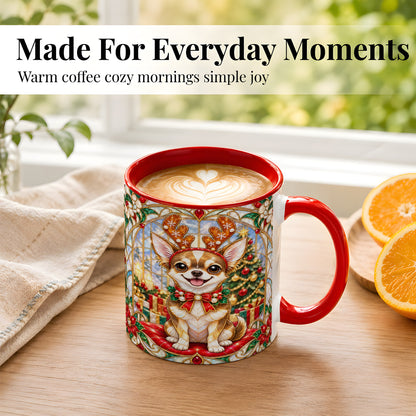 #pl[11oz|Red] Christmas Chihuahua Coffee Mug, Reindeer Dog Mug, Ceramic Cup