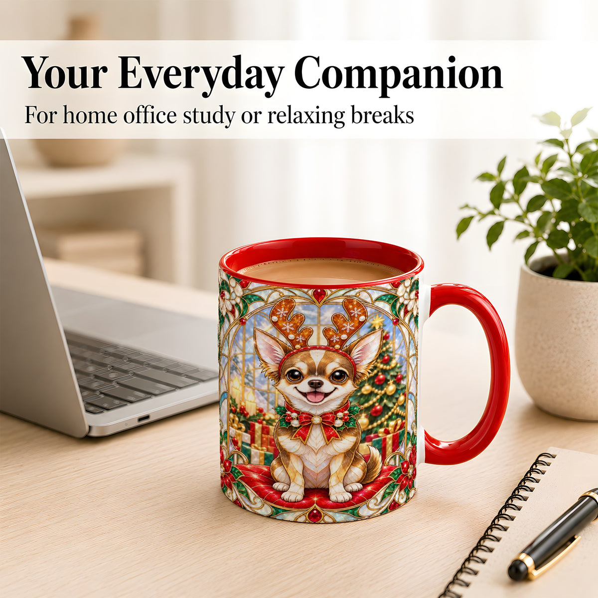 #pl[11oz|Red] Christmas Chihuahua Coffee Mug, Reindeer Dog Mug, Ceramic Cup