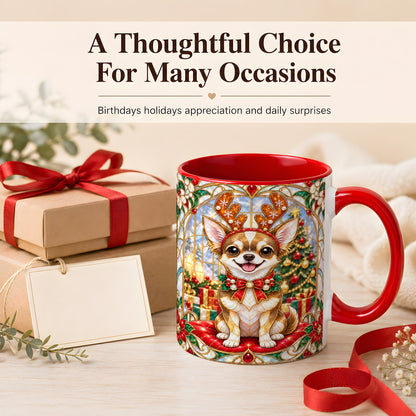 #pl[11oz|Red] Christmas Chihuahua Coffee Mug, Reindeer Dog Mug, Ceramic Cup